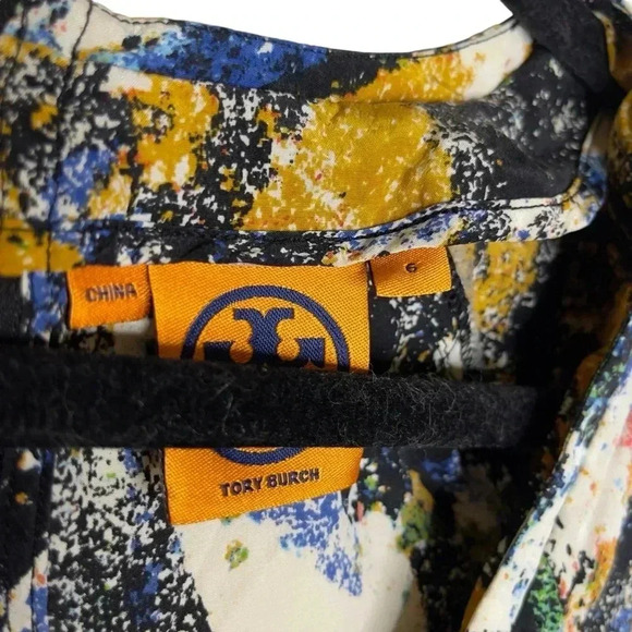 Tory  Burch 100% Silk Tunic Long Sleeve Multi-color Abstract Blouse Size 6 - Picture 4 of 6